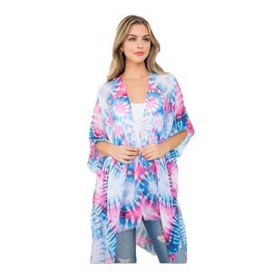 Kimono Cover-up. Pink and Blue Tie Dye. One Size